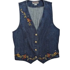 Wanted by Beads Beautiful Blue Denim Jean Vest Cowboy Boots Hat Gun Embroidered